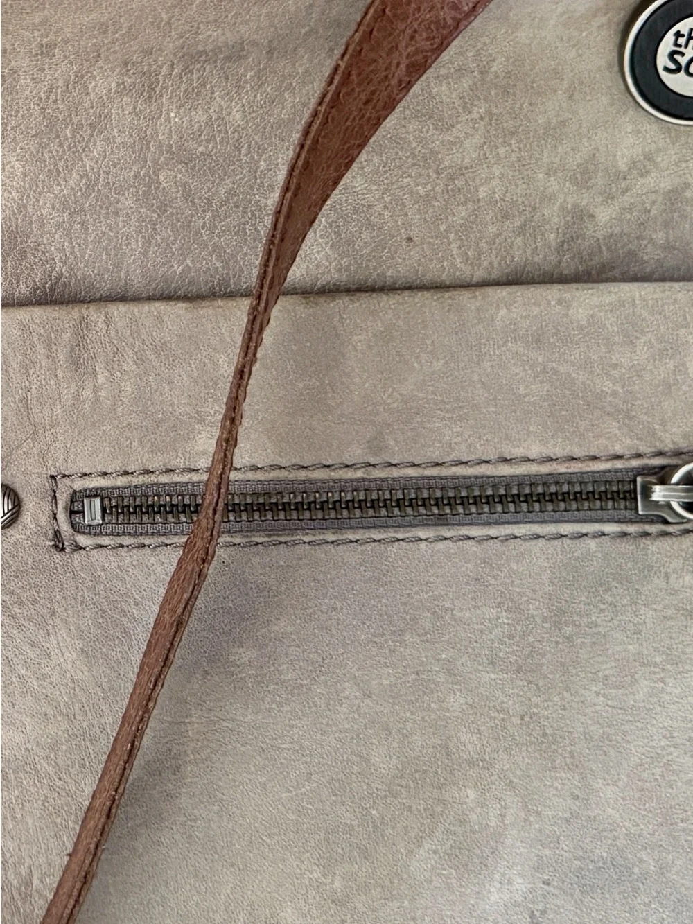 The Sak Neutral Beige Crossbody Bag with Brown Leather Strap